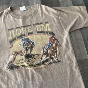 Western shirt Vintage 90s Hazelwoods Rope Em Rodeo Cowboy Bull Riding sz L VTG